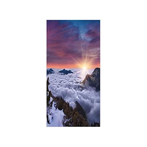  IPrint 3D Decorative Film Privacy Window Film No Glue,Nature,Winter Landscape in The Mountains Sunset Majestic Scenes from The World Photo Decorative,Muave White Brown,for Home&Office