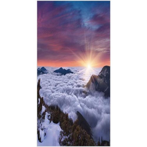  IPrint 3D Decorative Film Privacy Window Film No Glue,Nature,Winter Landscape in The Mountains Sunset Majestic Scenes from The World Photo Decorative,Muave White Brown,for Home&Office