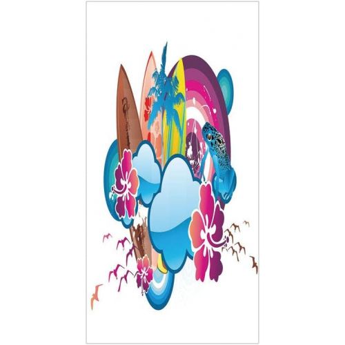  IPrint 3D Decorative Film Privacy Window Film No Glue,Summer,Cartoon Print Season Hot Beach Vbes with Surfing Boat Waves Flowers Frogs Artwork,Multicolor,for Home&Office