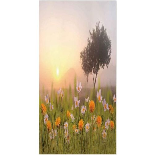  IPrint 3D Decorative Film Privacy Window Film No Glue,Nature,Daisy Flowers Meadow with Tree Background in Mist Ecp Garden Botany Fresh Scenery,Multicolor,for Home&Office