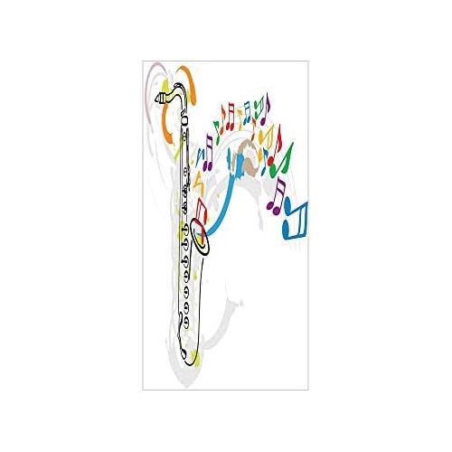  IPrint 3D Decorative Film Privacy Window Film No Glue,Jazz Music,Celebration Festival Theme Colorful Artwork with Music Notes and Saxophone,Orange Green Red,for Home&Office