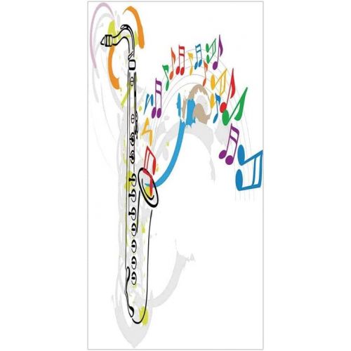  IPrint 3D Decorative Film Privacy Window Film No Glue,Jazz Music,Celebration Festival Theme Colorful Artwork with Music Notes and Saxophone,Orange Green Red,for Home&Office