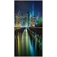 IPrint 3D Decorative Film Privacy Window Film No Glue,New York,Pier Pilings and Manhattan Skyline at Night Downtown Urban East River,Dark Blue Green Yellow,for Home&Office