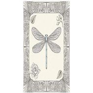 IPrint 3D Decorative Film Privacy Window Film No Glue,Dragonfly,Hand Drawn Royal Ancient Style Rose Petals Leaves and Ornate Figures Design Decorative,Black Light Blue,for Home&Office