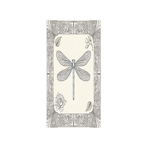  IPrint 3D Decorative Film Privacy Window Film No Glue,Dragonfly,Hand Drawn Royal Ancient Style Rose Petals Leaves and Ornate Figures Design Decorative,Black Light Blue,for Home&Office