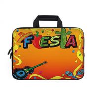 IPrint Fiesta Laptop Carrying Bag Sleeve,Neoprene Sleeve Case/Latino Pattern with Swirled Stripe Frame with Musical Instruments Confetti Design/for Apple Macbook Air Samsung Google Acer H