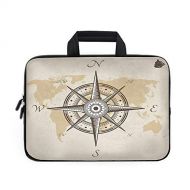 IPrint Compass Decor Laptop Carrying Bag Sleeve,Neoprene Sleeve Case/Nautical Compass on Background of Old Map with Torn Border Frame Illustration Print/for Apple Macbook Air Samsung Goog