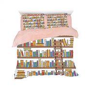 IPrint Flannel Duvet Cover Set 4 pieces Bedlinen Winter Holiday for bed width 6ft Pattern Customized bedding for girls and young children,Modern,Library Bookshelf with A Ladder School Edu