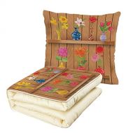 IPrint iPrint Quilt Dual-Use Pillow Daffodil Glass Vases with Colorful Flowers on Wooden Shelves with Pastel Effects Artsy Graphic Multifunctional Air-Conditioning Quilt Multi