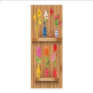 IPrint 3D Decorative Film Privacy Window Film No Glue,Daffodil,Glass Vases with Colorful Flowers on Wooden Shelves with Pastel Effects Artsy Graphic,Multi,for Home&Office