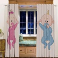 IPrint Printed Blackout Curtains Grommet Thermal for Small Windows 2 Drapes,58 Wx36 L,Gender Reveal,Babies Lie and Keep The Pacifiers Lovely Toddlers Sweet Childhood,Pink Blue and Peach
