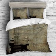 IPrint iPrint All Season Flannel Bedding Duvet Covers Sets for Girl Boy Kids 4 Pcs (Double Size) Guitar,Faded Instrument Pattern with Vintage Inspired Background with Stained Design,Pale