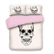 IPrint Pink Duvet Cover Set,Queen Size,Mod Illustration of a Dead Skull King with His Crown in Vintage Style Power Art,Decorative 3 Piece Bedding Set with 2 Pillow Sham,Best Gift for Girl