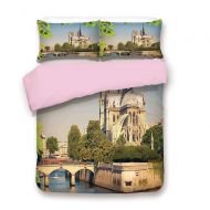 IPrint iPrint Pink Duvet Cover Set,Full Size,Notre Dame de Paris Historical Architecture Heritage Medieval European Building,Decorative 3 Piece Bedding Set with 2 Pillow Sham,Best Gift fo