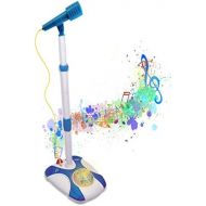 [아마존베스트]Karaoke Disco Light Adjustable Mic & Speaker Stand! Includes 12 pre-Loaded Popular Songs and Connects to iPods, Smartphones & MP3 Players (Blue)