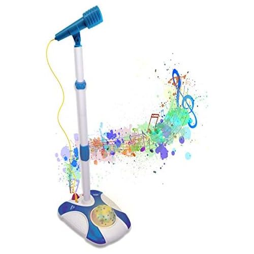  [아마존베스트]Karaoke Disco Light Adjustable Mic & Speaker Stand! Includes 12 pre-Loaded Popular Songs and Connects to iPods, Smartphones & MP3 Players (Blue)