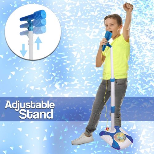  [아마존베스트]Karaoke Disco Light Adjustable Mic & Speaker Stand! Includes 12 pre-Loaded Popular Songs and Connects to iPods, Smartphones & MP3 Players (Blue)