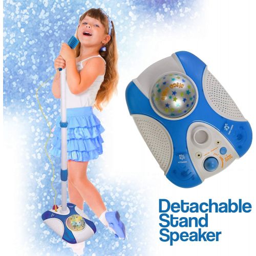  [아마존베스트]Karaoke Disco Light Adjustable Mic & Speaker Stand! Includes 12 pre-Loaded Popular Songs and Connects to iPods, Smartphones & MP3 Players (Blue)