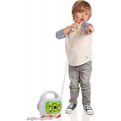  [아마존베스트]IQ Toys MP3 Music Player, with 2 Sing Along Karaoke Microphones and Adapter, Stream Music by Bluetooth, MP3 or Micro SD