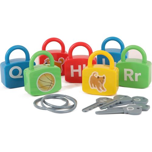  [아마존베스트]IQ Toys ABC Learning Locks Educational Alphabet Set- with 26 Locks, 26 Keys and 4 Keyrings