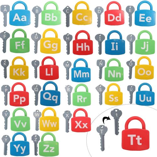  [아마존베스트]IQ Toys ABC Learning Locks Educational Alphabet Set- with 26 Locks, 26 Keys and 4 Keyrings