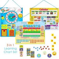 IQ Toys 3 in 1 Kids Magnetic Reward Behavior Chore Chart, Calendar and Telling Time for Homeschool Supplies, Kindergartens and Classrooms