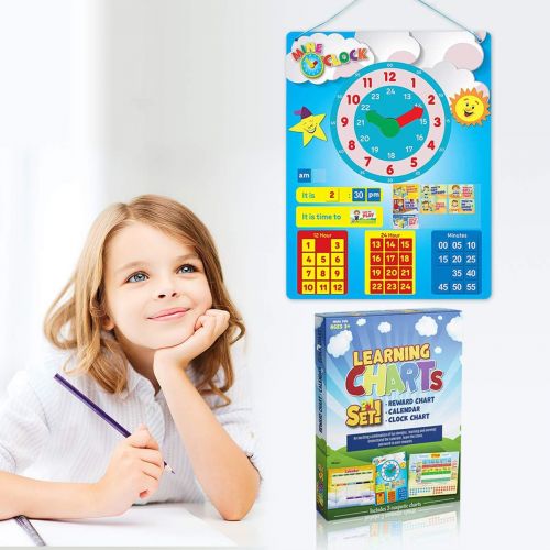  IQ Toys 3 in 1 Kids Magnetic Reward Behavior Chore Chart, Calendar and Telling Time for Homeschool Supplies, Kindergartens and Classrooms