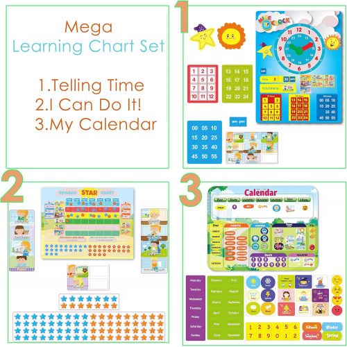  IQ Toys 3 in 1 Kids Magnetic Reward Behavior Chore Chart, Calendar and Telling Time for Homeschool Supplies, Kindergartens and Classrooms