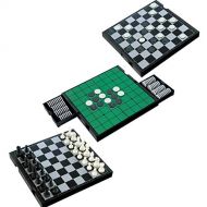 [아마존베스트]IQ Toys 3 in 1 Travel Magnetic Chess, Checkers and Reversi Set with Foldable Board and Built in Storage Drawers