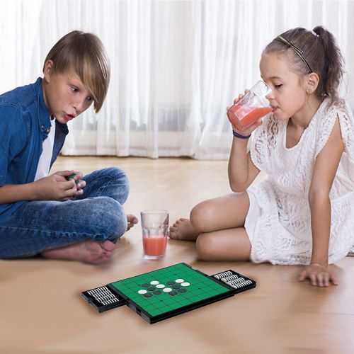  [아마존베스트]IQ Toys 3 in 1 Travel Magnetic Chess, Checkers and Reversi Set with Foldable Board and Built in Storage Drawers