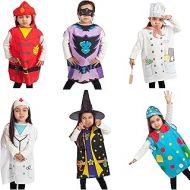 IQ Toys Dress Up Costumes Trunk Set - Firefighter, Chef, Doctor, Clown, Witch, Gotham - Kids Costume Dress Up - 6 Pack