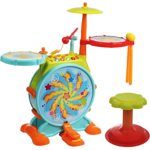  IQ Toys My First Drum Set, Includes Sing Along Microphone and Chair, for a Complete Musical and Learning Sensation