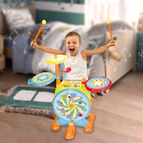  IQ Toys My First Drum Set, Includes Sing Along Microphone and Chair, for a Complete Musical and Learning Sensation