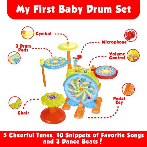  IQ Toys My First Drum Set, Includes Sing Along Microphone and Chair, for a Complete Musical and Learning Sensation