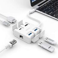 IQIYI USB C Hub Adapter, 5-in-1 Type C Hub with Gigabit Ethernet, 4K HDMI Output, USB C Power Delivery, USB 3.0 Ports, Multiport Adapter for MacBook Pro and Other Type-C Devices