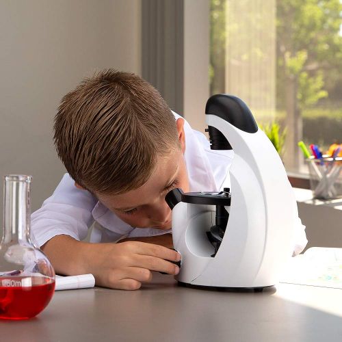  IQCrew STEM Science Discovery 40X-500X Inverted Microscope with 25 Prepared Slides, and Microscope Book for Students and Kids