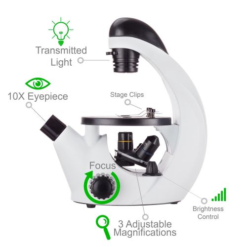  IQCrew STEM Science Discovery 40X-500X Inverted Microscope with 25 Prepared Slides, and Microscope Book for Students and Kids