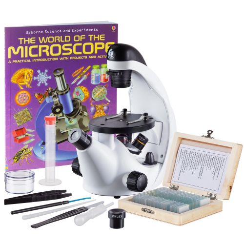  [아마존베스트]IQCrew STEM Science Discovery 40X-500X Inverted Microscope with 25 Prepared Slides, and Microscope Book for Students and Kids