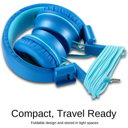  iRAG J01 Kids Headphones Foldable Stereo Tangle-Free 5ft Long Cord 3.5mm Jack Plug in Wired On-Ear Headset for iPad/Amazon Kindle,Fire/Toddler/Boys/Girls/School/Laptop/Travel/Plane