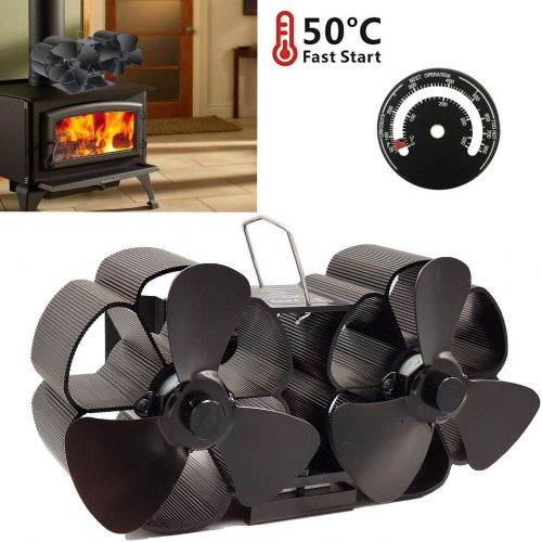  IREANJ 8 Blade Heated Powered Stove Fan Fireplace Fans Wood Stove Fan Twin Motor with Magnetic Themometer Diamond