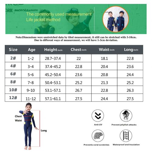  IREENUO Kids Wetsuit Neoprene 2.5mm Thick Long Sleeve One Piece UV Protection Sun Protection Sunsuit Wetsuit for Girls Boys