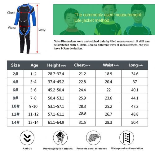  IREENUO Kids Wetsuit Neoprene 2.5mm Thick Long Sleeve One Piece UV Protection Sun Protection Sunsuit Wetsuit for Girls Boys