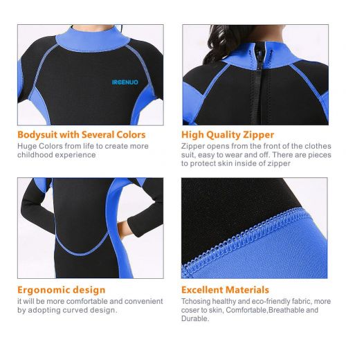  IREENUO Kids Wetsuit Neoprene 2.5mm Thick Long Sleeve One Piece UV Protection Sun Protection Sunsuit Wetsuit for Girls Boys