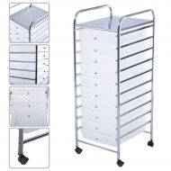 IRIS Costway 10 Drawer Rolling Storage Cart Scrapbook Paper Office School Organizer Clear