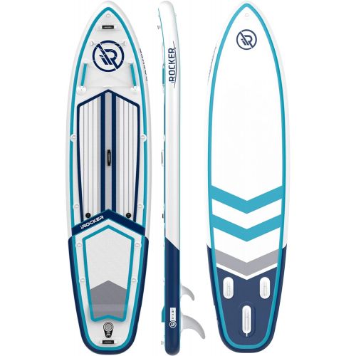  iROCKER Sport Inflatable Stand Up Paddle Board, Extremely Stable 11 Long x 31 Wide x 6 Thick Premium SUP with Roller Bag, Carbon Paddle, Pump, Leash, Fins & Repair Kit