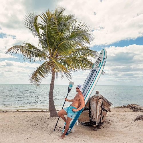  iROCKER Sport Inflatable Stand Up Paddle Board, Extremely Stable 11 Long x 31 Wide x 6 Thick Premium SUP with Roller Bag, Carbon Paddle, Pump, Leash, Fins & Repair Kit