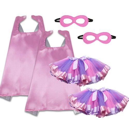  IROLEWIN iROLEWIN Pink Kids Superhero Capes Masks and Tutu Skirts for Toddler Girls Birthday Party Dress Up Costume Set, 6 Pieces