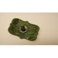 /IRONnEARTH Textured Handmade Pottery Wedding Ring Dish in Earthy Forest Green Glaze - green pottery ring holder - green ring tree - green ring catcher