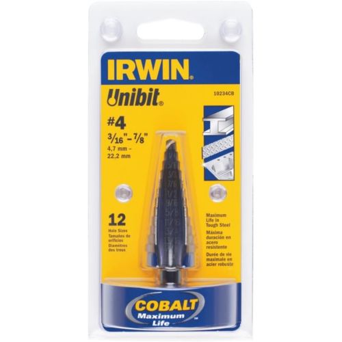  Irwin Industrial Tools 10234CB #4 Unibit 3/16- Inch  7/8-Inch, 12-Steps Cobalt Step Drill Bit (1/16- Inch Steps)