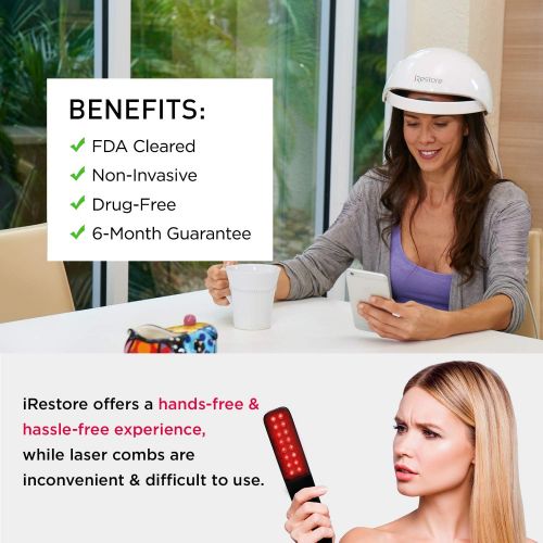  IRestore iRestore Laser Hair Growth System - FDA Cleared Hair Loss Treatments: Hair Regrowth for Men and Women with Balding, Thinning Hair (Device Only) - Uses Red Light Therapy Like Hair L